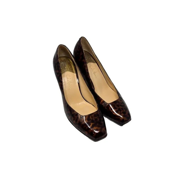 Cole Haan Tortoise Shell Pattern Brown Patent Leather Pump Heels Size 9 B - Picture 1 of 7